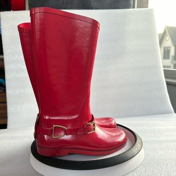 Kids Ralph Lauren Rainboots Tall 13 Equestrian Outdoor Fall Spring Winter Gold - Picture 3 of 12